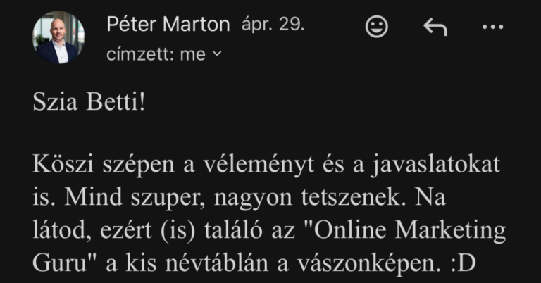 Marton Péter visszajelző üzenete